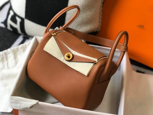 Hermes Lindy 26cm Designer Tote Shoulder Bags Tan - luxibagsmall