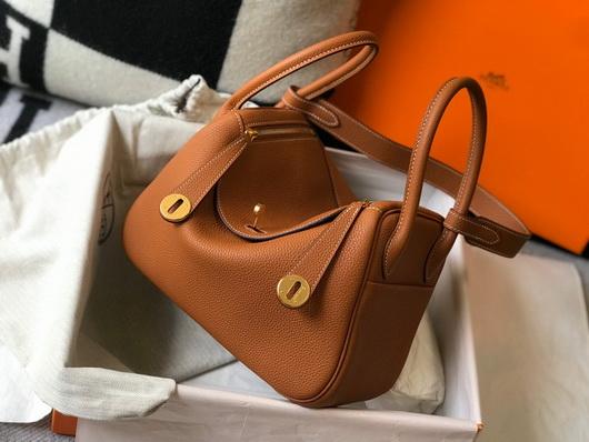 Hermes Lindy 26cm Designer Tote Shoulder Bags Tan - luxibagsmall