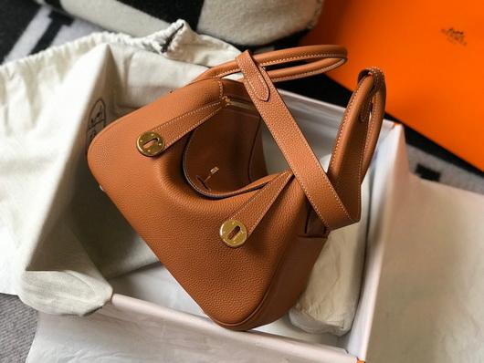 Hermes Lindy 26cm Designer Tote Shoulder Bags Tan - luxibagsmall