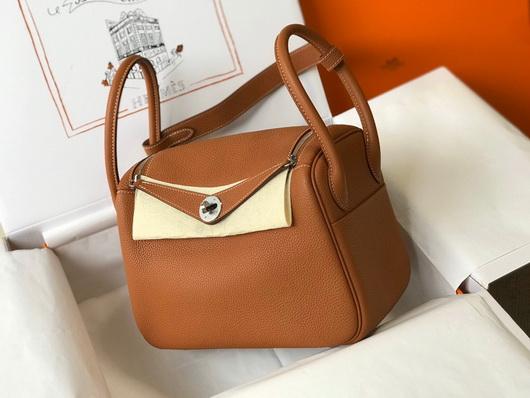 Hermes Lindy 26cm Designer Tote Shoulder Bags Tan - luxibagsmall