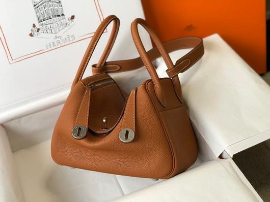 Hermes Lindy 26cm Designer Tote Shoulder Bags Tan - luxibagsmall