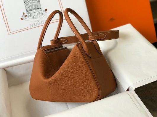 Hermes Lindy 26cm Designer Tote Shoulder Bags Tan - luxibagsmall