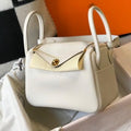 Hermes Lindy 26cm Designer Tote Shoulder Bags Wihte Gold - luxibagsmall