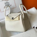 Hermes Lindy 26cm Designer Tote Shoulder Bags Wihte Silver - luxibagsmall