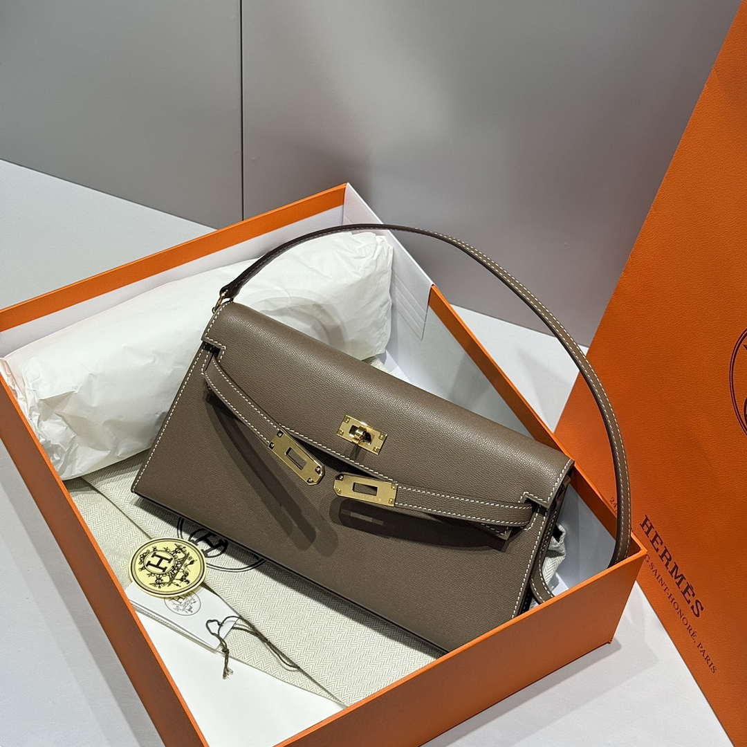 Hermes Lychee pattern Kelly Elan Clutch Bag H232006 - Gold - View 12