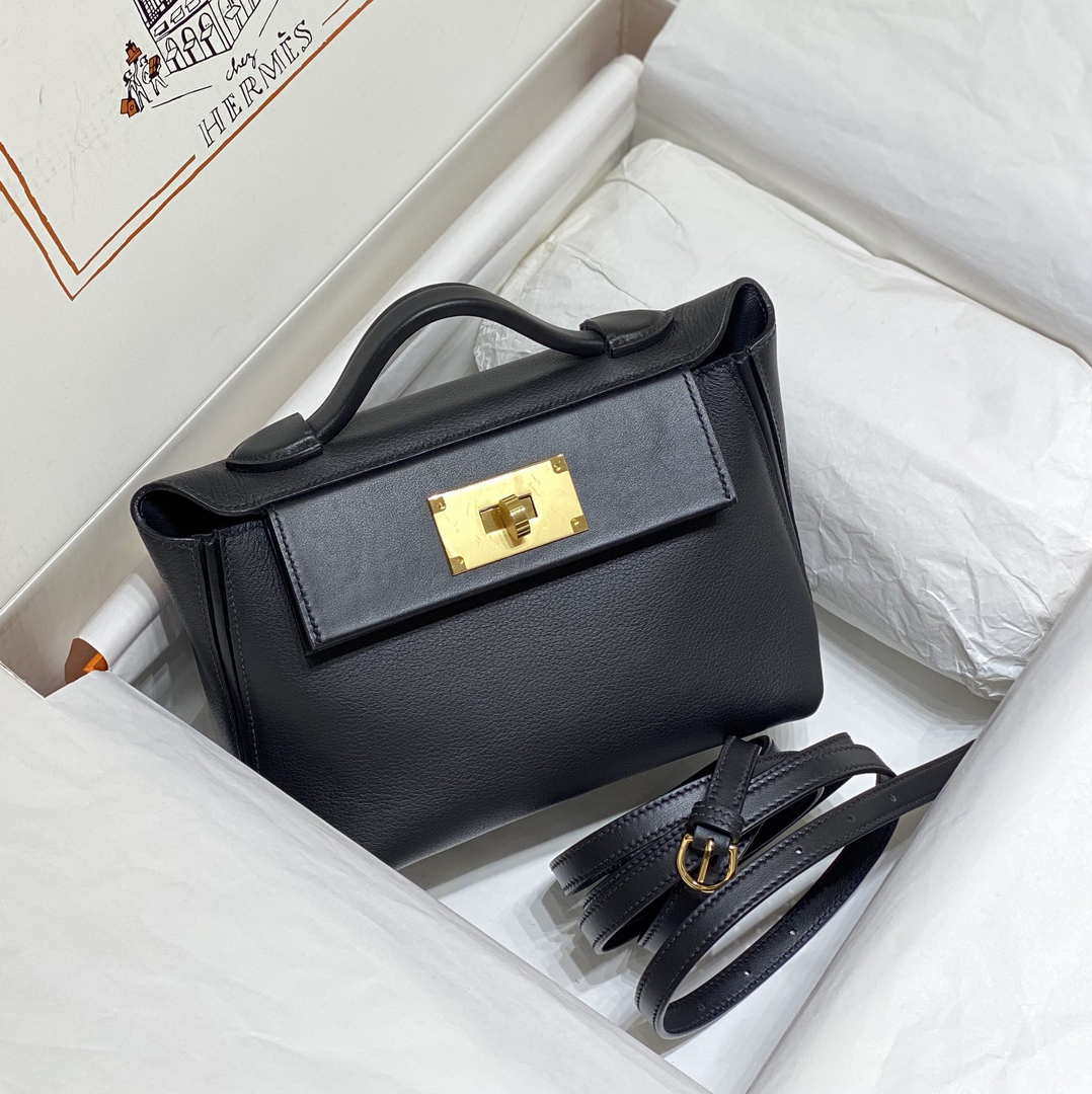 Hermes Mini 2424 Leather 21cm H230263 Black - Default Title - View 1