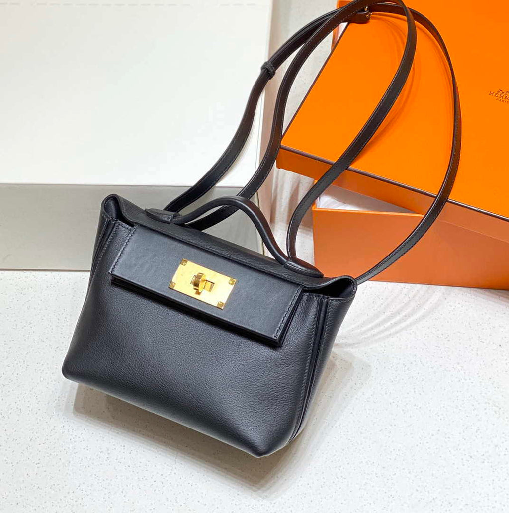 Hermes Mini 2424 Leather 21cm H230263 Black
