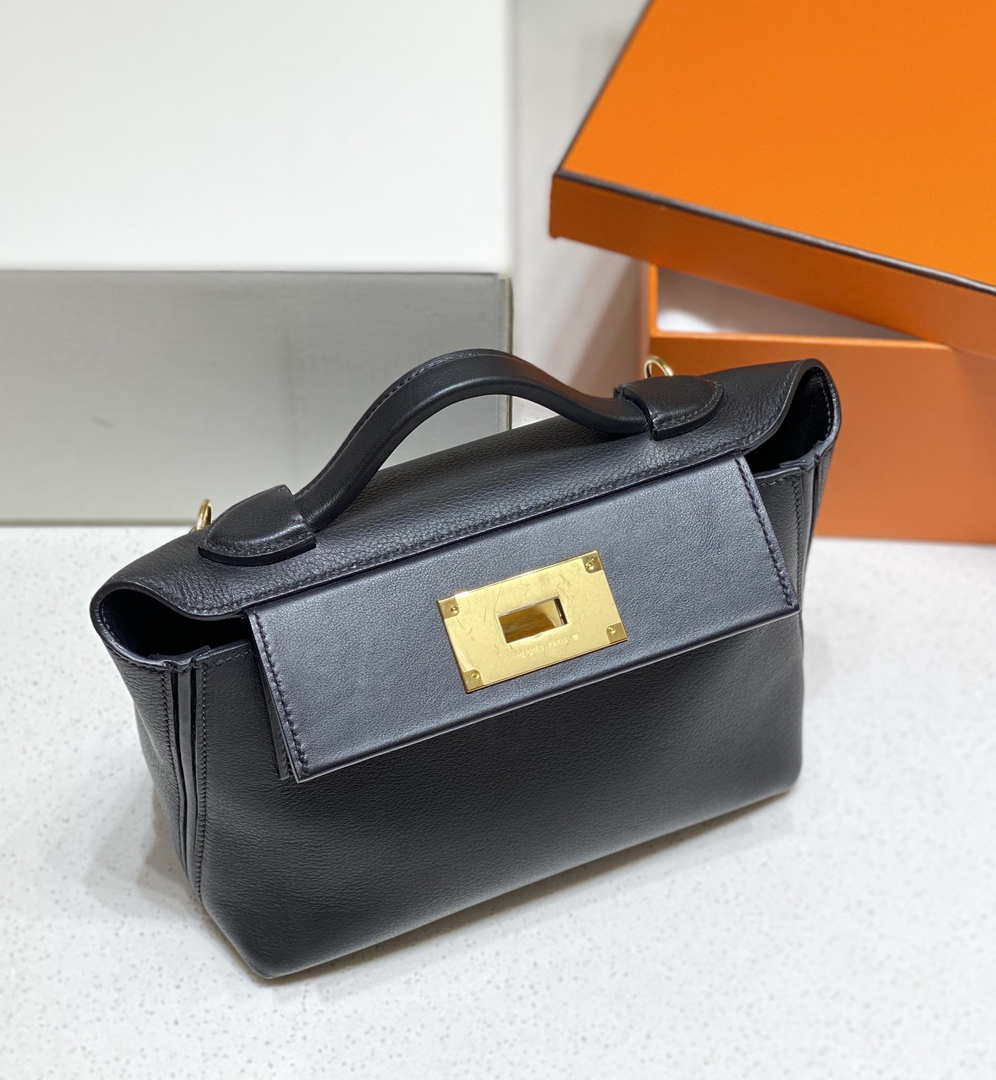 Hermes Mini 2424 Leather 21cm H230263 Black