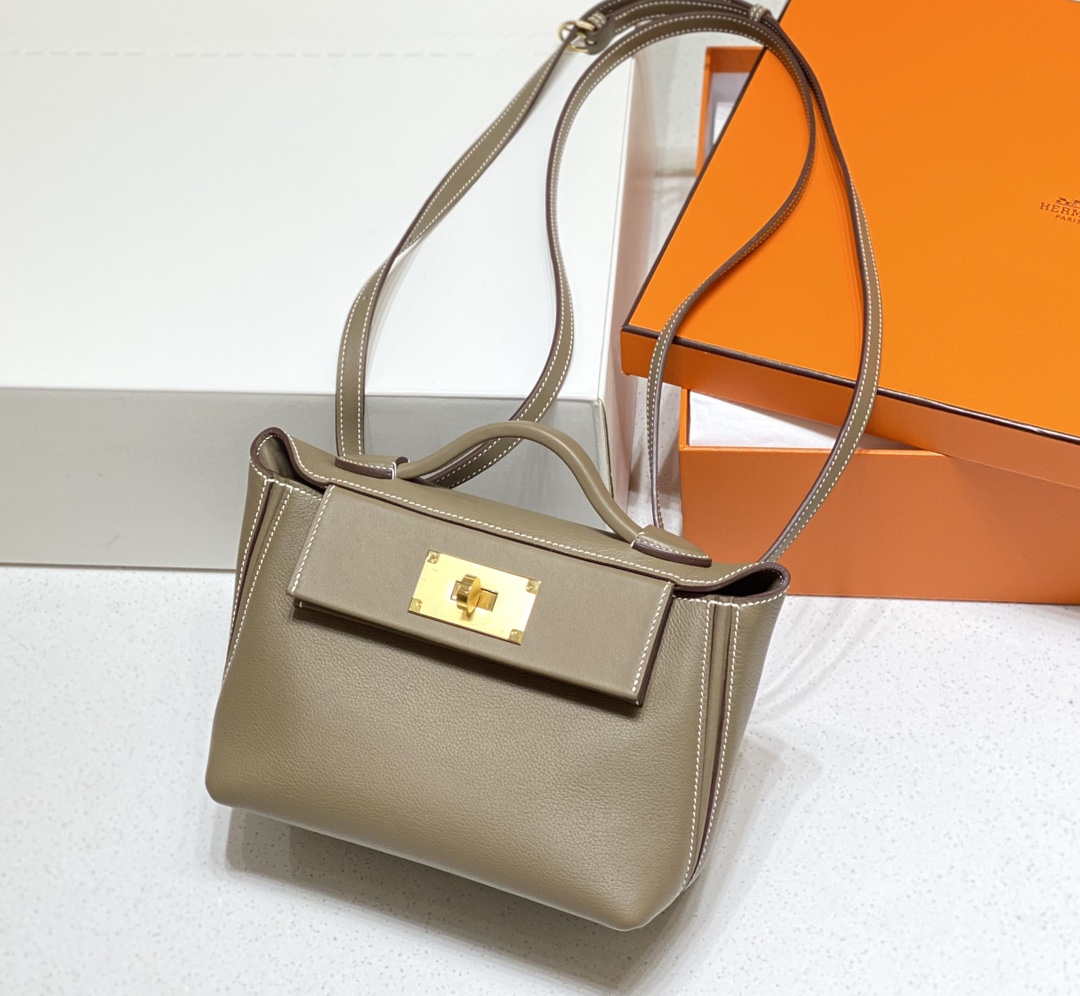 Hermes Mini Kelly 2424 Leather 21cm H230265 Elephant gray - Default Title - View 3