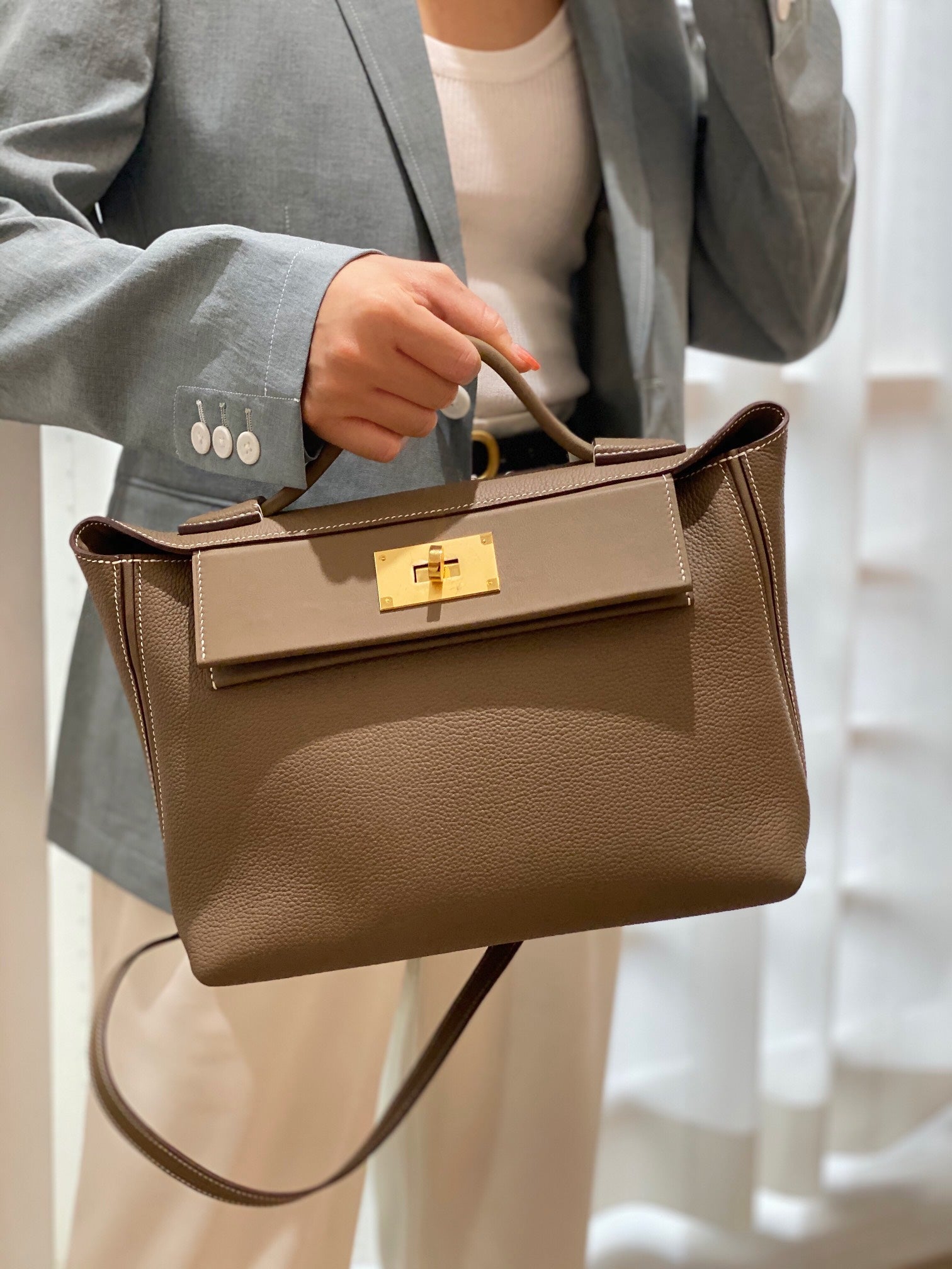 Hermes Mini Kelly 2424 Leather 21cm H230265 Elephant gray - Default Title - View 10