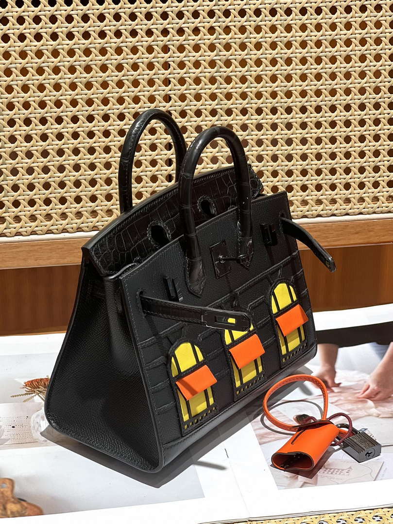 Hermes Mini Birkin Tote Bag Sac Faubourg Black Matte Alligator Black Hardware 20CM H28501