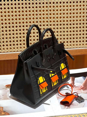 Hermes Mini Birkin Tote Bag Sac Faubourg Black Matte Alligator Black Hardware 20CM H28501 - Default Title - View 3