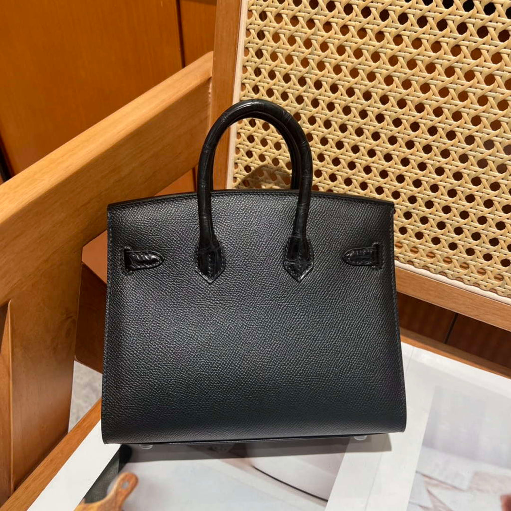 Hermes Mini Birkin Tote Bag Sac Faubourg Black Matte Alligator Black Hardware 20CM H28501