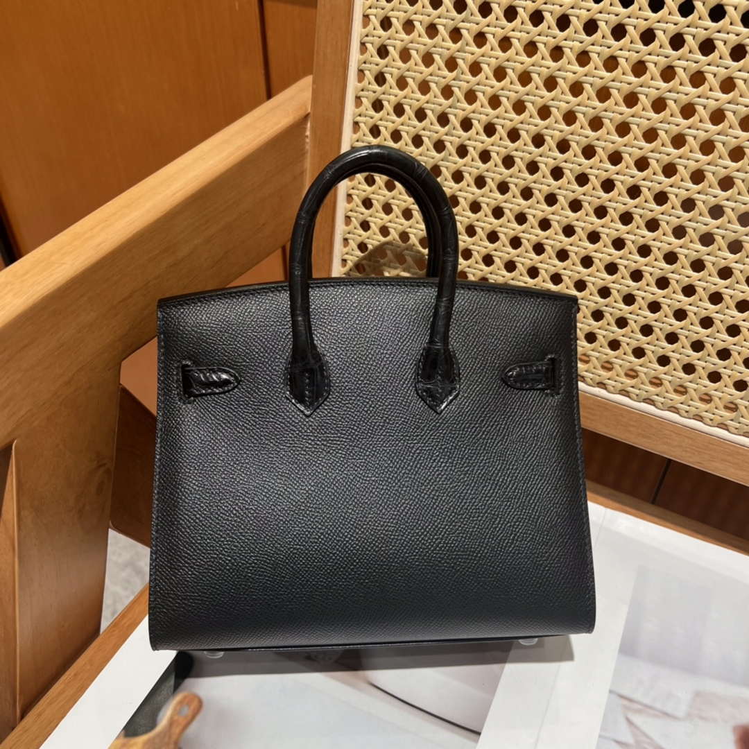 Hermes Mini Birkin Tote Bag Sac Faubourg Black Matte Alligator Black Hardware 20CM H28501