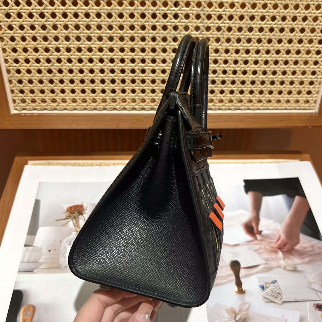 Hermes Mini Birkin Tote Bag Sac Faubourg Black Matte Alligator Black Hardware 20CM H28501