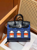 Hermes Mini Birkin Tote Bag Sac Faubourg Blue Matte Alligator Silver Hardware 20CM H28502