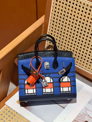 Hermes Mini Birkin Tote Bag Sac Faubourg Blue Matte Alligator Silver Hardware 20CM H28502 - Default Title - View 2
