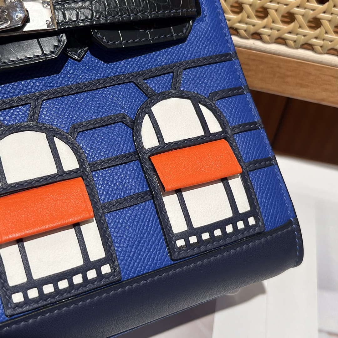 Hermes Mini Birkin Tote Bag Sac Faubourg Blue Matte Alligator Silver Hardware 20CM H28502