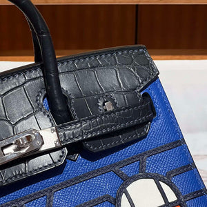 Hermes Mini Birkin Tote Bag Sac Faubourg Blue Matte Alligator Silver Hardware 20CM H28502 - Default Title - View 6