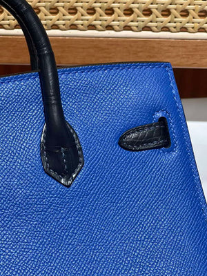 Hermes Mini Birkin Tote Bag Sac Faubourg Blue Matte Alligator Silver Hardware 20CM H28502 - Default Title - View 7