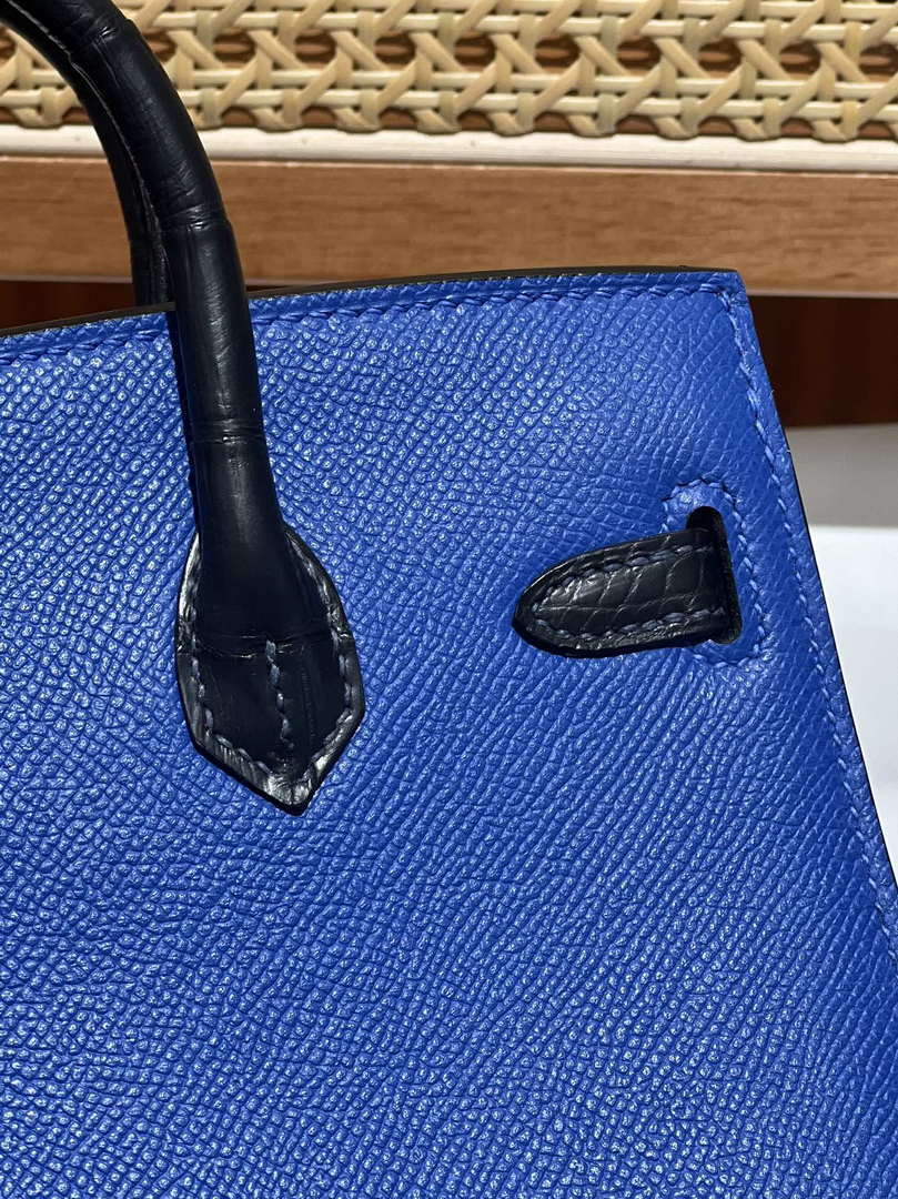 Hermes Mini Birkin Tote Bag Sac Faubourg Blue Matte Alligator Silver Hardware 20CM H28502