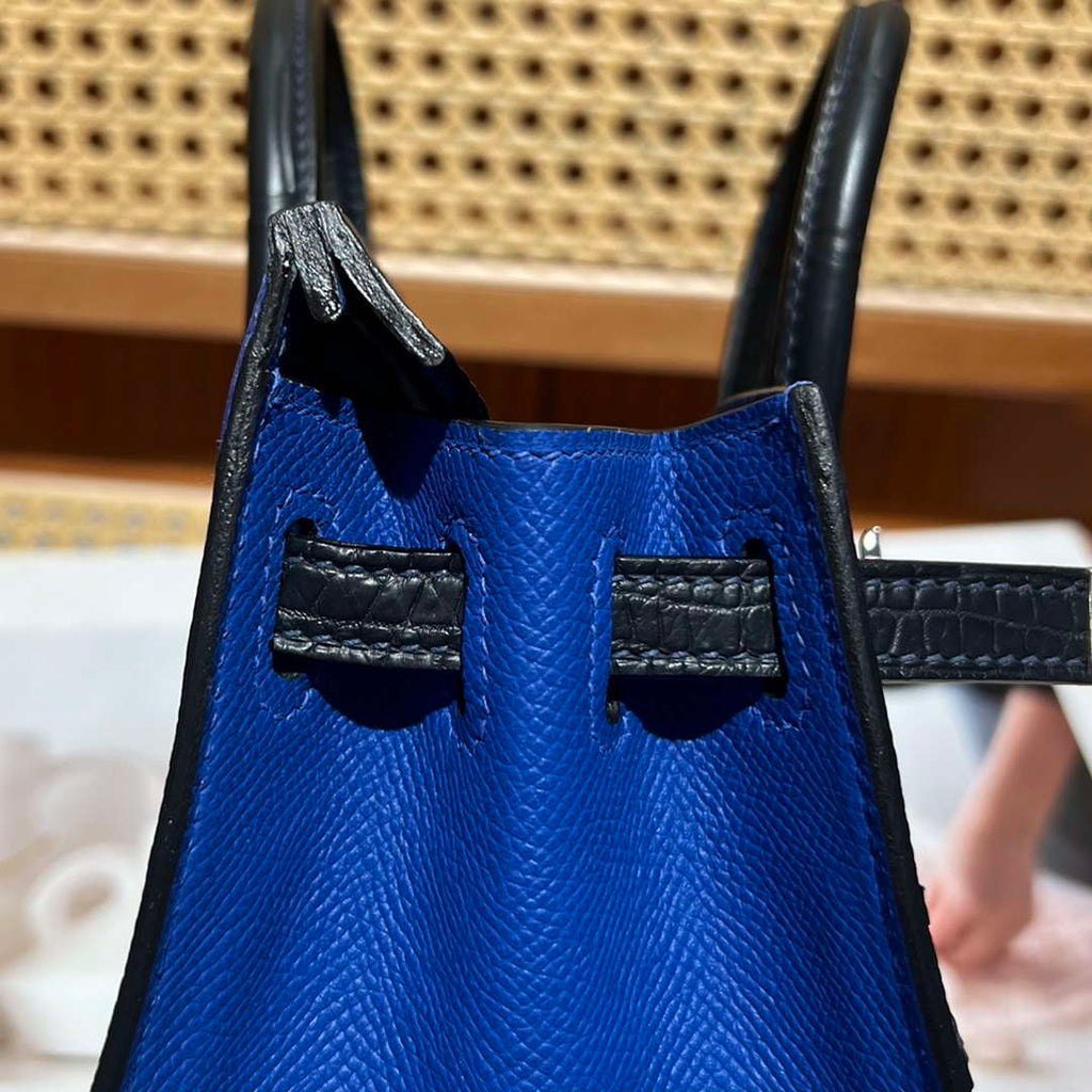 Hermes Mini Birkin Tote Bag Sac Faubourg Blue Matte Alligator Silver Hardware 20CM H28502