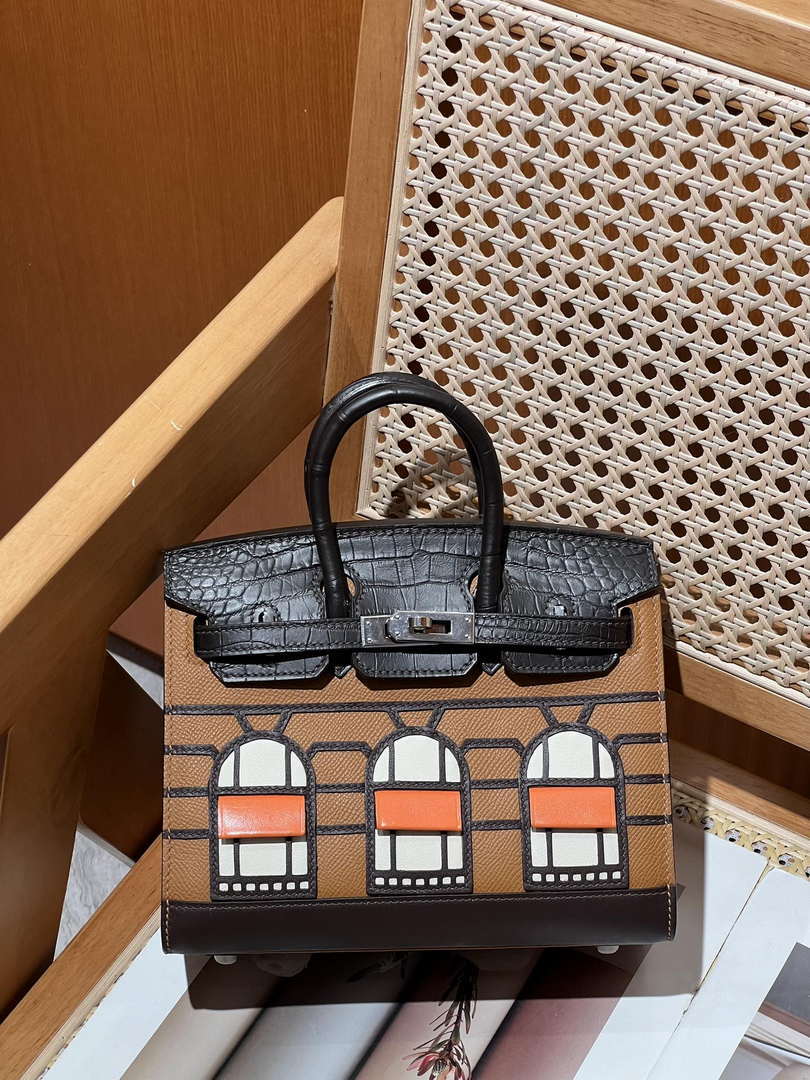 Hermes Mini Birkin Tote Bag Sac Faubourg Brown Matte Alligator Silver Hardware 20CM H28503