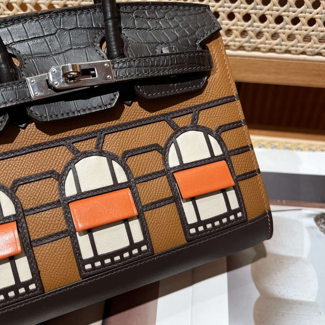 Hermes Mini Birkin Tote Bag Sac Faubourg Brown Matte Alligator Silver Hardware 20CM H28503