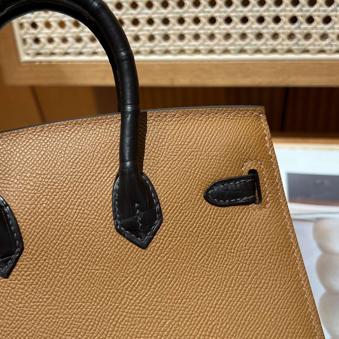 Hermes Mini Birkin Tote Bag Sac Faubourg Brown Matte Alligator Silver Hardware 20CM H28503