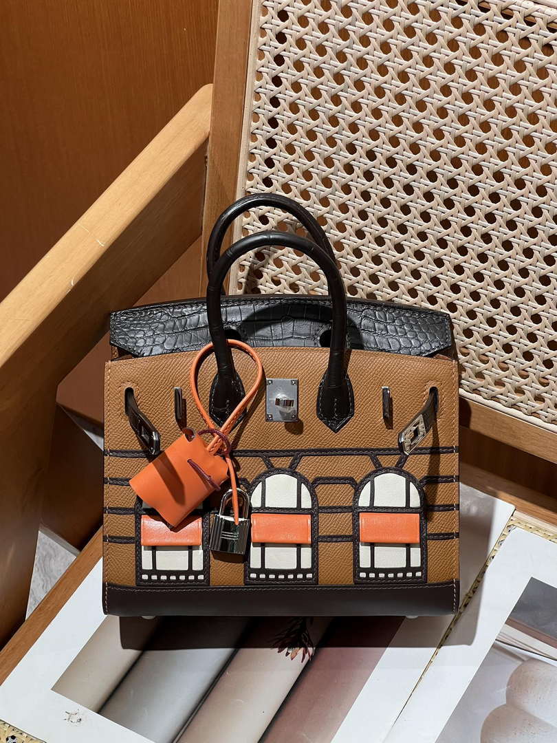 Hermes Mini Birkin Tote Bag Sac Faubourg Brown Matte Alligator Silver Hardware 20CM H28503