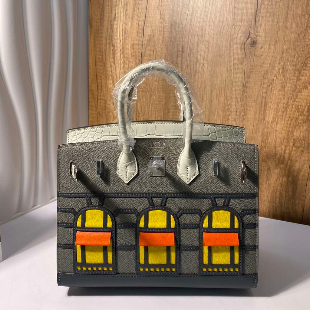 Hermes Mini Birkin Tote Bag Sac Faubourg Gray Matte Alligator Silver Hardware 20CM H28505