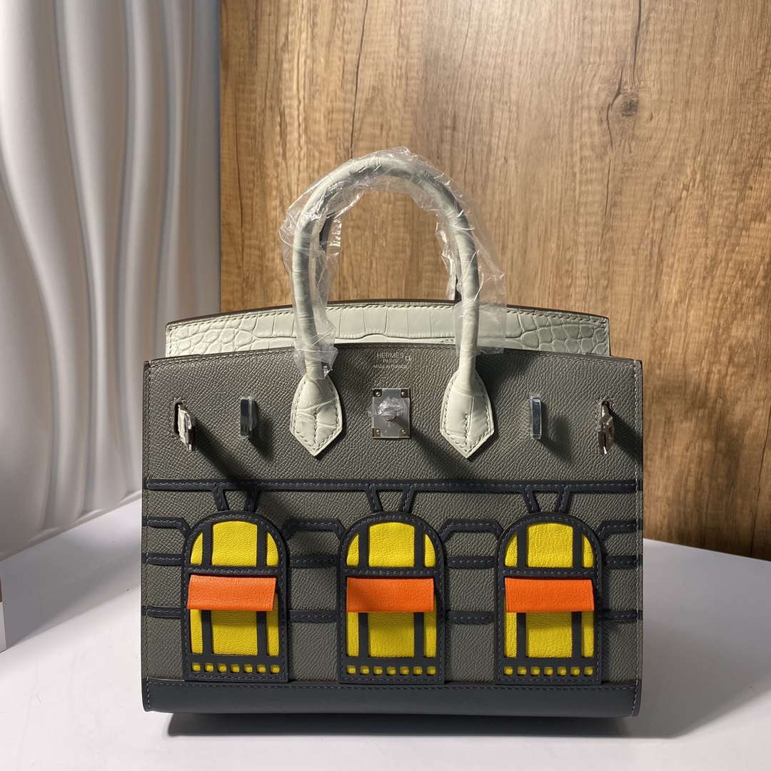 Hermes Mini Birkin Tote Bag Sac Faubourg Gray Matte Alligator Silver Hardware 20CM H28505