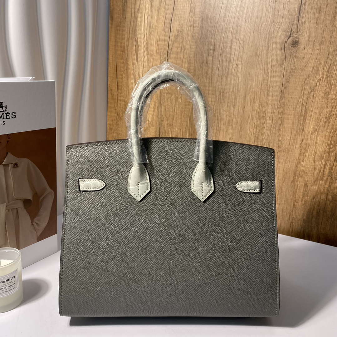 Hermes Mini Birkin Tote Bag Sac Faubourg Gray Matte Alligator Silver Hardware 20CM H28505