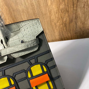 Hermes Mini Birkin Tote Bag Sac Faubourg Gray Matte Alligator Silver Hardware 20CM H28505 - Default Title - View 6