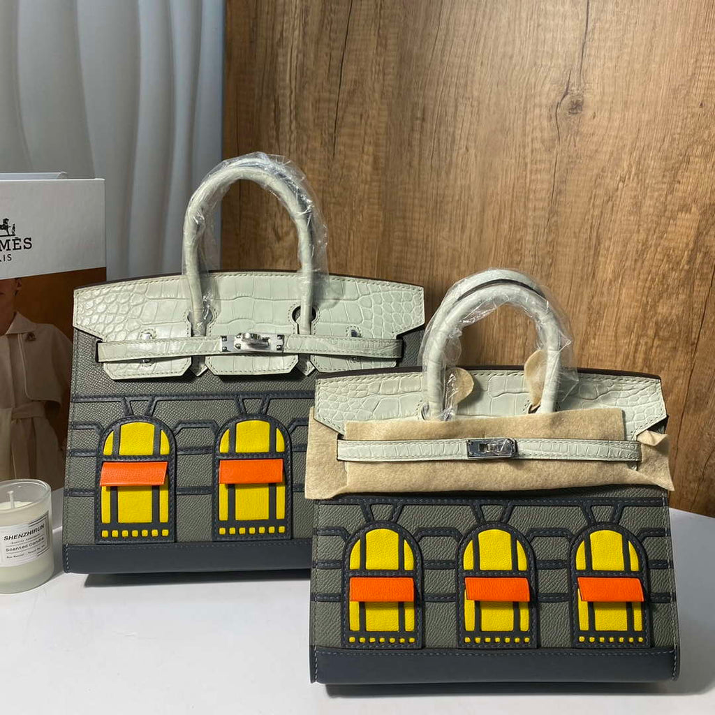 Hermes Mini Birkin Tote Bag Sac Faubourg Gray Matte Alligator Silver Hardware 20CM H28505