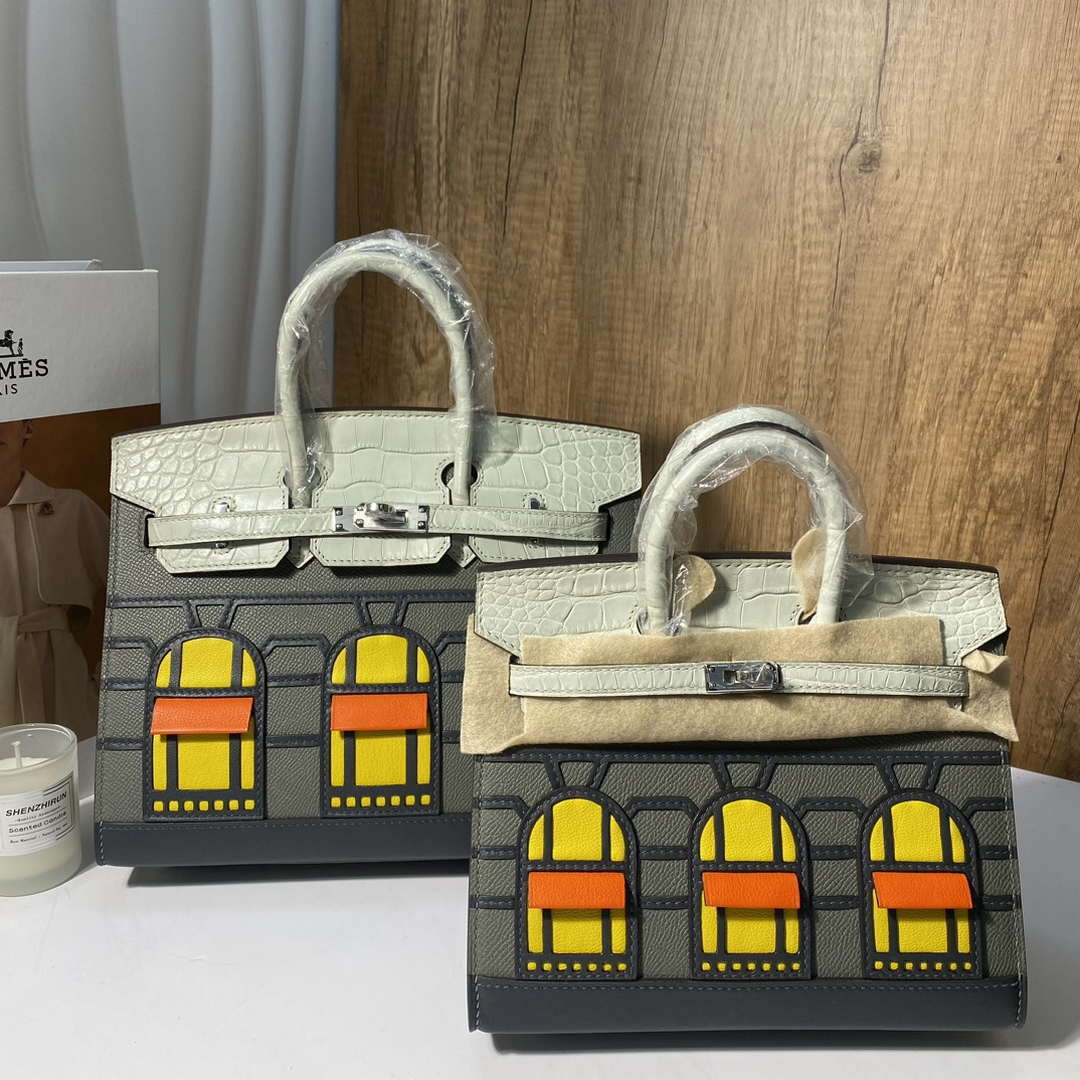 Hermes Mini Birkin Tote Bag Sac Faubourg Gray Matte Alligator Silver Hardware 20CM H28505