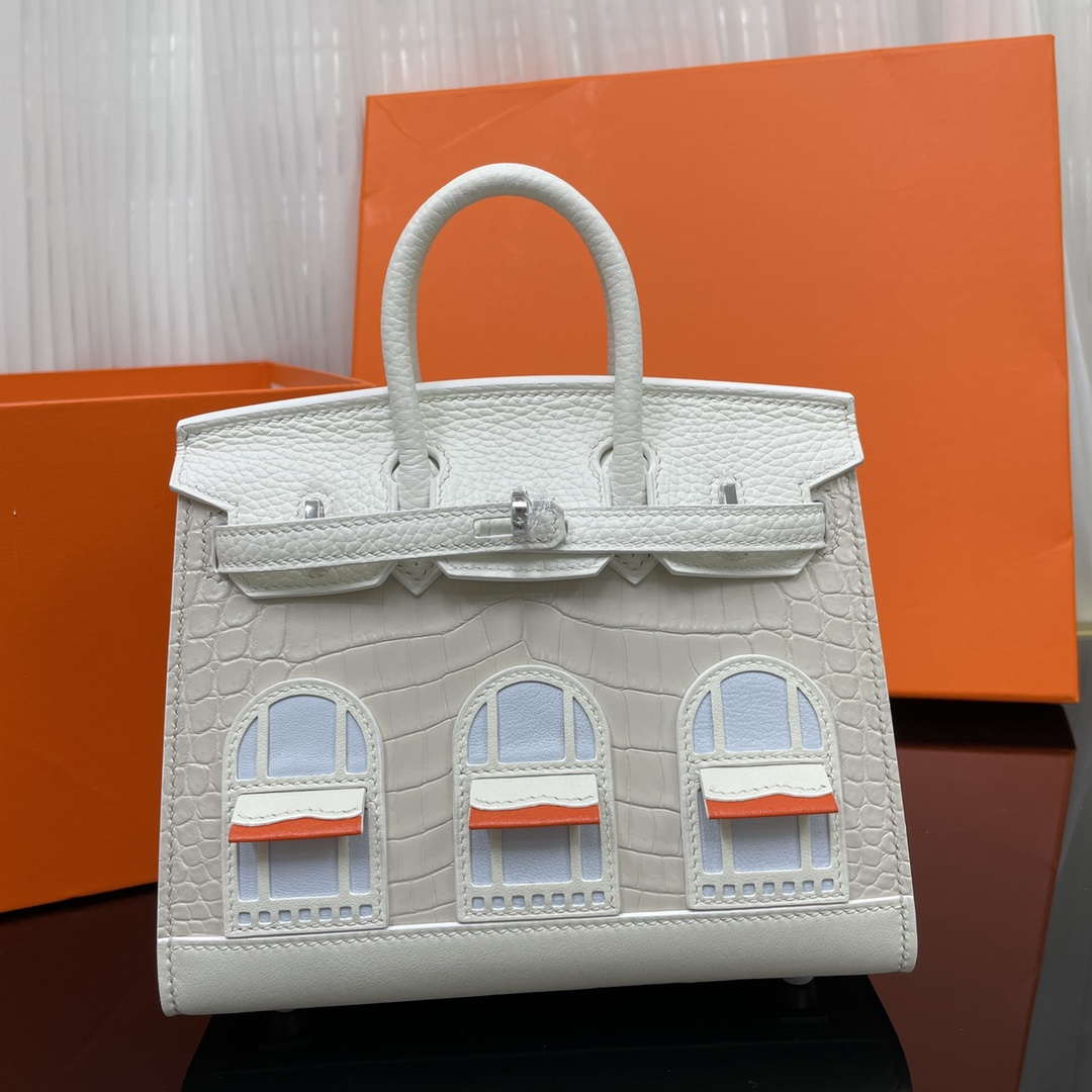 Hermes Mini Birkin Tote Bag Sac Faubourg White Matte Alligator Silver Hardware 20CM H28504