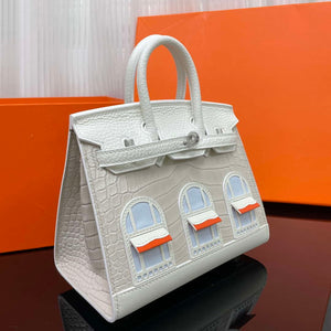 Hermes Mini Birkin Tote Bag Sac Faubourg White Matte Alligator Silver Hardware 20CM H28504 - Default Title - View 5