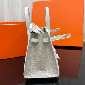 Hermes Mini Birkin Tote Bag Sac Faubourg White Matte Alligator Silver Hardware 20CM H28504 - Default Title - View 7