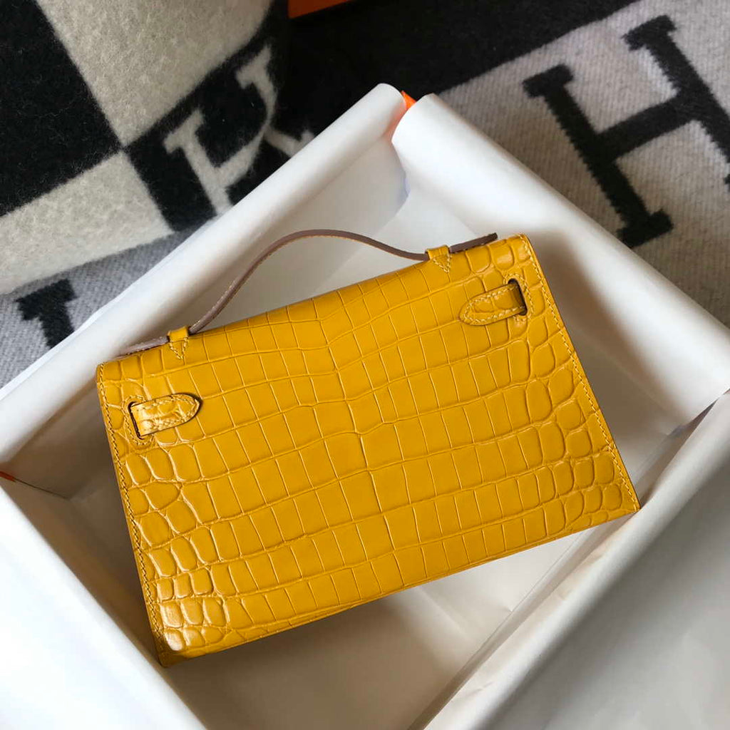 Hermes Mini Kelly Pouchette Crocodile Leather H230233 Yellow