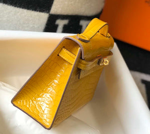 Hermes Mini Kelly Pouchette Crocodile Leather H230233 Yellow - Default Title - View 5