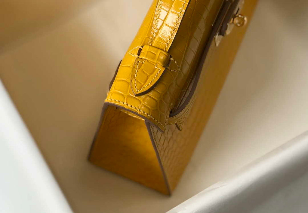 Hermes Mini Kelly Pouchette Crocodile Leather H230233 Yellow