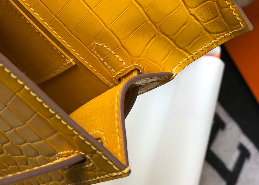 Hermes Mini Kelly Pouchette Crocodile Leather H230233 Yellow