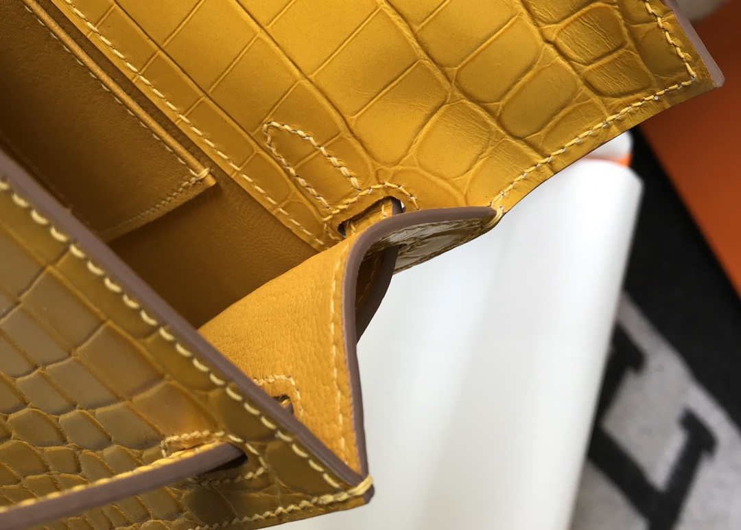 Hermes Mini Kelly Pouchette Crocodile Leather H230233 Yellow
