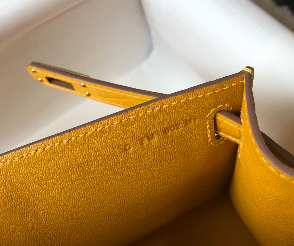 Hermes Mini Kelly Pouchette Crocodile Leather H230233 Yellow
