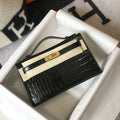 Hermes Mini Kelly Pouchette Crocodile Leather H230234 Black - Default Title - View 1