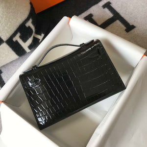 Hermes Mini Kelly Pouchette Crocodile Leather H230234 Black - Default Title - View 2