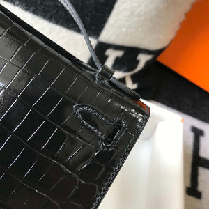 Hermes Mini Kelly Pouchette Crocodile Leather H230234 Black - Default Title - View 6