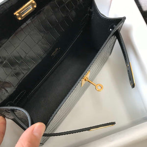 Hermes Mini Kelly Pouchette Crocodile Leather H230234 Black - Default Title - View 9
