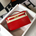 Hermes Mini Kelly Pouchette Crocodile Leather H230235 Red - Default Title - View 1